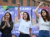 La secretaria general y diputada de Podemos, Ione Belarra; la candidata de Podemos a las elecciones europeas, Irene Montero; la portavoz de Podemos, Isa Serra.