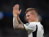 Toni Kroos of Real Madrid saludates to the supporters after his last match in the Santiago Bernabeu stadium during the Spanish League, LaLiga EA Sports, football match played between Real Madrid and Real Betis Balompie at Santiago Bernabeu on May 25, 2024, in Madrid, Spain. Oscar J. Barroso / AFP7 / Europa Press 25/5/2024 ONLY FOR USE IN SPAIN