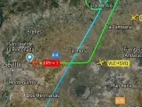 El trayecto del Cádiz en su aterrizaje de emergencia en Sevilla.