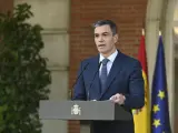 El presidente del Gobierno, Pedro Sánchez, en una declaración institución en La Moncloa.