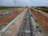 Obras de construcción del tramo norte de la línea 3 del metro de Sevilla.