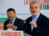 Jaume Collboni, alcalde de Barcelona, ​​en la rueda de prensa de presentación del nuevo paquete de inversiones, acompañado por el teniente de alcalde de Seguridad, Albert Batlle.