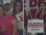 Las principales candidatas X&oacute;chitl G&aacute;lvez y Claudia Sheinbaum en actos electorales en Ciudad de M&eacute;xico.
