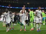 Los jugadores del Real Madrid celebran la Decimoquinta.