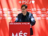 El líder del PSC, Salvador Illa, en un acto electoral para el 9-J en Lleida.