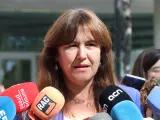 La presidenta de Junts, Laura Borràs, en una atención a los medios.