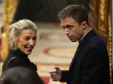 La líder de Sumar, Yolanda Díaz, y el portavoz del partido en el Congreso de los Diputados, Íñigo Errejón.