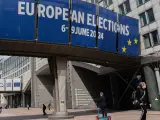 La entrada del Parlamento Europeo, en Bruselas.