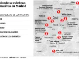 Lugares donde se celebran los principales eventos masivos en Madrid seg&uacute;n la Federaci&oacute;n Regional de Asociaciones Vecinales.