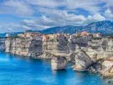 Landscape with Bonifacio town in Corsica island, France