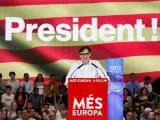 El primer secretario del PSC, Salvador Illa, interviene en un acto electoral del PSOE para las elecciones europeas.