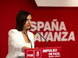 La portavoz del PSOE, Esther Pe&ntilde;a, en una rueda de prensa en Ferraz al d&iacute;a siguiente de las elecciones europeas del 9 de junio