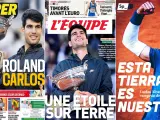 Las portadas de la prensa se rinden a Alcaraz tras su victoria en Par&iacute;s.