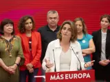 La cabeza de lista del PSOE al Parlamento Europeo y vicepresidenta tercera del Gobierno, Teresa Ribera, comparece durante el seguimiento de la jornada electoral de elecciones europeas, en la sede del PSOE.