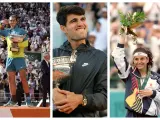 Rafa Nadal, Carlos Alcaraz y Arantxa Sánchez-Vicario, todos ellos ganadores en Roland Garros.