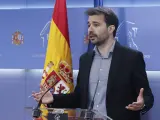 El diputado de Podemos Javier Sánchez, este martes en rueda de prensa.