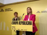 La portavoz de ERC y vicepresidenta del Parlament, Raquel Sans, en una rueda de prensa en la sede de ERC, en Barcelona.