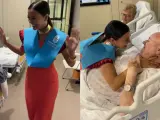 Una joven visita a sus abuelos al hospital después de graduarse.