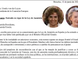 Carta de Dolors Montserrat a Ursula von der Leyen sobre la ley de amnistía.