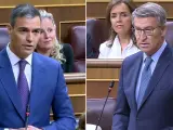 El presidente del Gobierno, Pedro Sánchez, responde a la pregunta del líder del PP, Alberto Núñez Feijóo, durante la sesión de control al Ejecutivo en el Congreso.