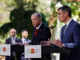 El presidente del Gobierno español, Pedro Sánchez y el presidente turco, Recep Tayyip Erdogan, en Madrid.