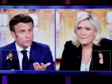 Macron y Le Pen, en un debate televisado en las elecciones presidenciales de 2022.