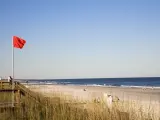 Bandera roja en la playa de Florida.