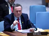 El ministro de Asuntos Exteriores de Israel, Israel Katz, habla durante el Consejo de Seguridad en la sede de las Naciones Unidas el 11 de marzo de 2024 en Nueva York.