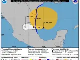 Mapa del pronóstico de tres días del paso de la tormenta tropical Alberto en el Golfo de México.