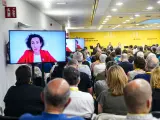 La secretaria general de ERC, Marta Rovira, interviniendo en la reunión del Consejo Nacional de los republicanos por videoconferencia.