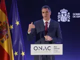 El presidente del gobierno, Pedro S&aacute;nchez, interviene en la presentaci&oacute;n de la nueva Oficina Nacional de Asesoramiento Cient&iacute;fico (ONAC) este jueves en Madrid.