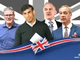 Elecciones 2024 en Reino Unido: de izquierda a derecha, Starmer (laboristas), Sunak (conservadores), Davey (liberal demócratas) y Farage (ultraderecha).