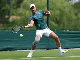 Djokovic entrena con una rodillera para preparar Wimbledon.