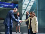 La presidenta de la Comunidad de Madrid, Isabel Díaz Ayuso, en la sede de Deutsche Bank en Fráncfort, este martes.