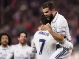 Nacho y Cristiano celebrando un gol en el Real Madrid.