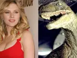 Scarlett Johansson y un velocirraptor de 'Parque Jurásico'.