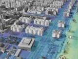 Simulación de una zona potencialmente inundable de Málaga como consecuencia de un tsunami en el Mediterráneo.
