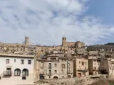 Panoramic view of Guimerá, an old medieval town in Province, Catalonia