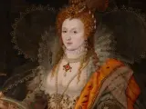 Pintura de la reina Isabel I de Inglaterra, conocida como el "retrato del arcoíris", que la monarca sujeta con su mano derecha.