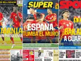 Tres portadas de la goleada de España a Georgia.