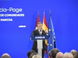 El presidente de Castilla-La Mancha, Emiliano García-Page, en la presentación del HUB de Airbus en Albacete