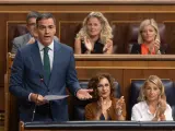 El presidente del Gobierno, Pedro Sánchez, sale de una sesión de control al Gobierno, en el Congreso de los Diputados