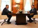 El presidente del Gobierno, Pedro Sánchez este sábado con el primer ministro de Rumanía, Marcel Ciolacu.