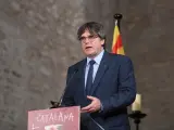 21/08/2023 El expresidente de la Generalitat Carles Puigdemont interviene durante el homenaje al músico Pau Casals a los 50 años de su muerte en el exilio, en la Abadía de Sant Miquel de Cuixà, a 21 de agosto de 2023, en Codalet (Francia). El presidente de la Generalitat, Pere Aragonès, y sus antecesores Carles Puigdemont, Jordi Pujol, José Montilla y Quim Torra coinciden hoy en el sur de Francia a mediodía durante este acto de la Universitat Catalana d'Estiu (UCE) en memoria de Pau Casals, que se refugió en su exilio en Prada del Conflent tras el estallido de la Guerra Civil y la llegada del régimen de Franco.Para asistir a este encuentro, Puigdemont ha realizado hoy su primer viaje fuera de Bélgica tras perder su inmunidad parlamentaria.En la localidad francesa de Prada del Conflent, Pau Casals se refugió en su exilio tras el estallido de la Guerra Civil y la llegada del régimen de Franco. POLITICA Glòria Sánchez - Europa Press