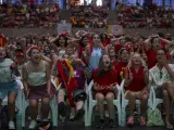 Aficionados durante la retransmisi&oacute;n de la final del Mundial Femenino de F&uacute;tbol, en el CEM Ol&iacute;mpics Vall d'Hebron, a 20 de agosto de 2023, en Barcelona.