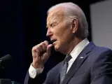 President Joe Biden coughs during an event with Rep. Steven Horsford, D-Nev., in Las Vegas, Tuesday, July 16, 2024. Biden tested positive for COVID-19. (AP Photo/Susan Walsh) ....Associated Press / LaPresse.Only italy and Spain [[[AP/LAPRESSE]]]