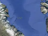 Imagen v&iacute;a sat&eacute;lite del estrecho de Davis, entre Canad&aacute; y Groenlandia.