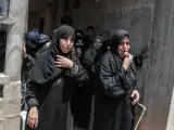 Mujeres palestinas durante un funeral.