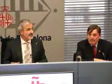El alcalde Jaume Collboni y el director del Instituto Cervantes, Luis García Montero, en rueda de prensa.