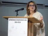 La vicepresidenta para la Transición Ecológica y Reto Demográfico, Teresa Ribera, en la presentación de la Estrategia de Inversión del IDAE.